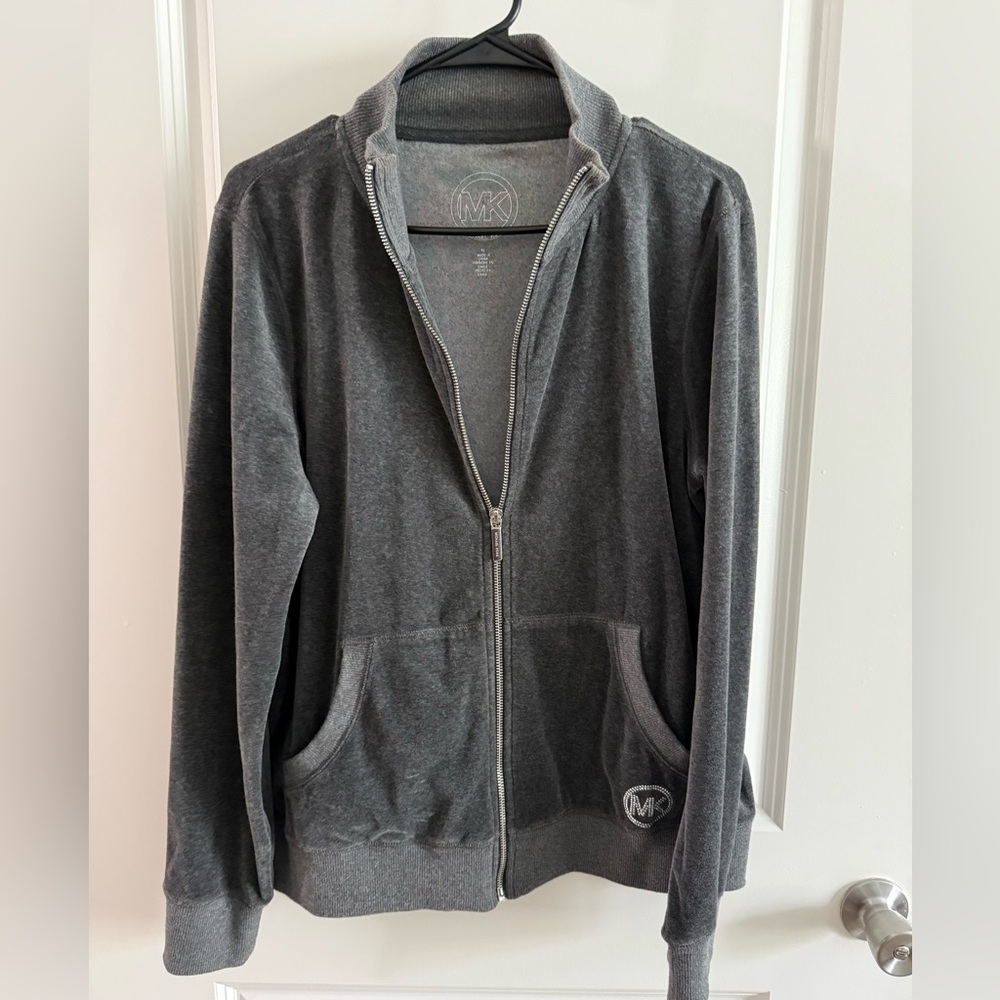 Michael Kors Charcoal Gray Velour Zip Jacket